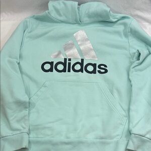 Adidas Light Mint Green Blue  Hoodie with Silver Logo Large 14 L